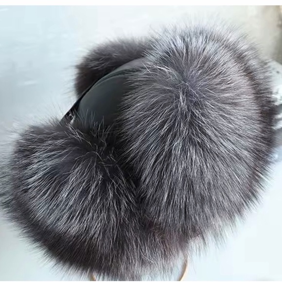 Silver fox and Black leather fur  Aviator Hat main image 4